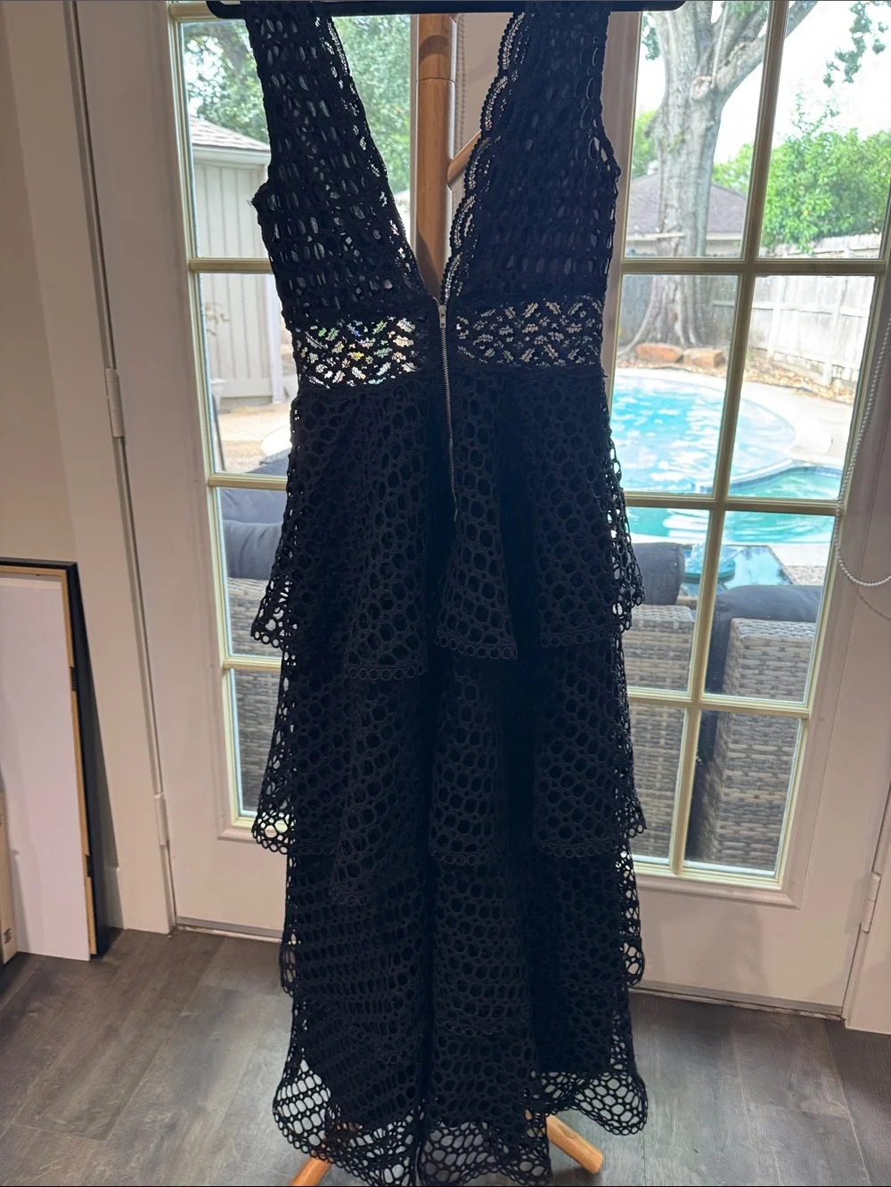 Fashion Nova Black Crochet Tiered V-Neck Dress - Picture 3 of 4